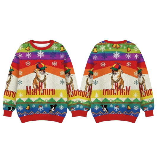 2026 Christmas Marlboro Chihuahua Smoking Meme Ugly Sweater - Moonbestprint
