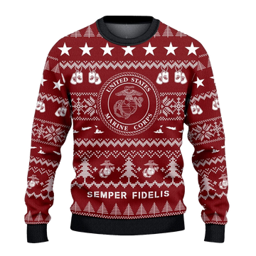 2026 Christmas Marine Corps Semper Fidelis Ugly Sweater - Moonbestprint