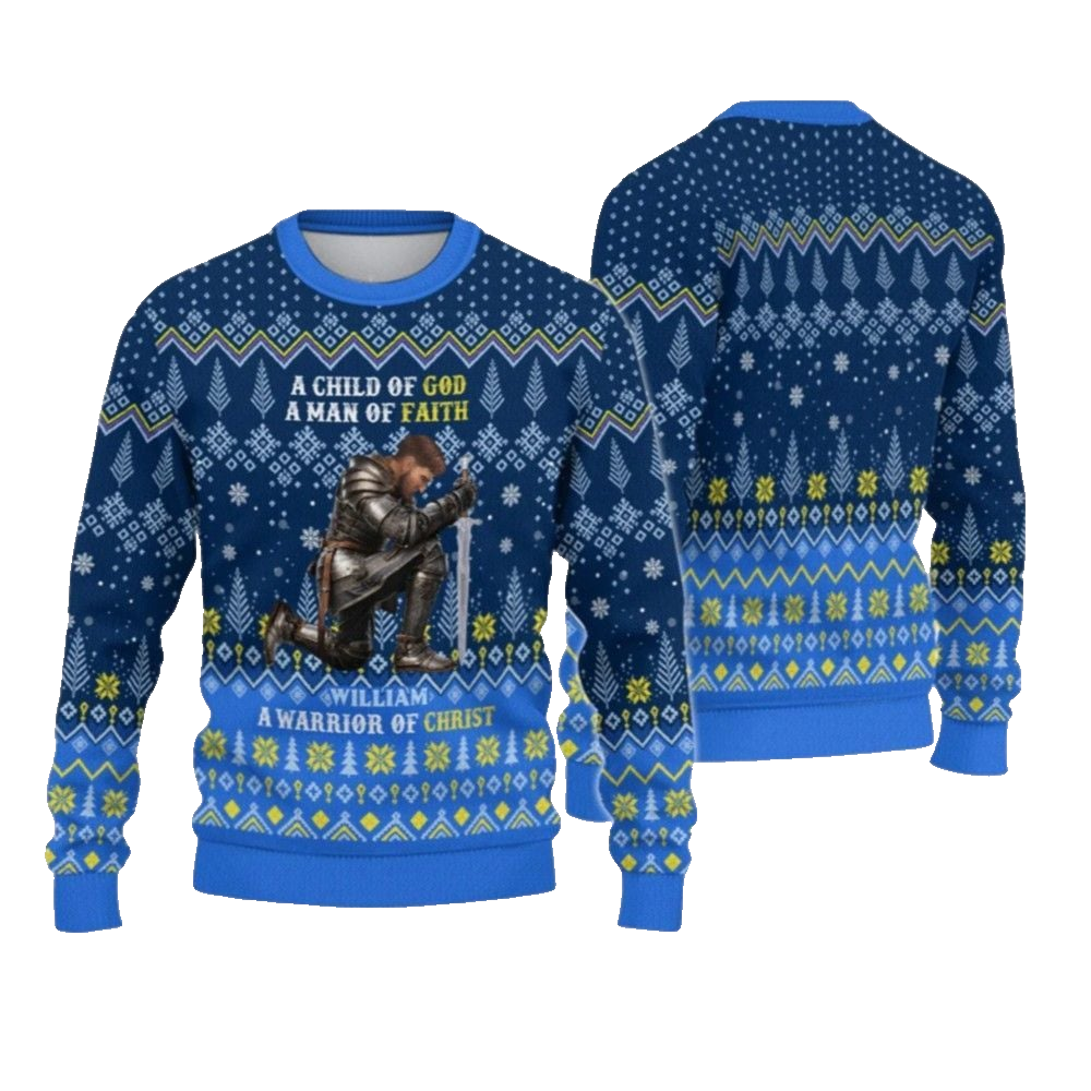2026 Christmas Man Warrior Of God A Child Of God A Man Of Faith Christmas Ugly Sweatshirt - Moonbestprint
