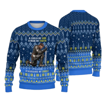 2026 Christmas Man Warrior Of God A Child Of God A Man Of Faith Christmas Ugly Sweatshirt - Moonbestprint