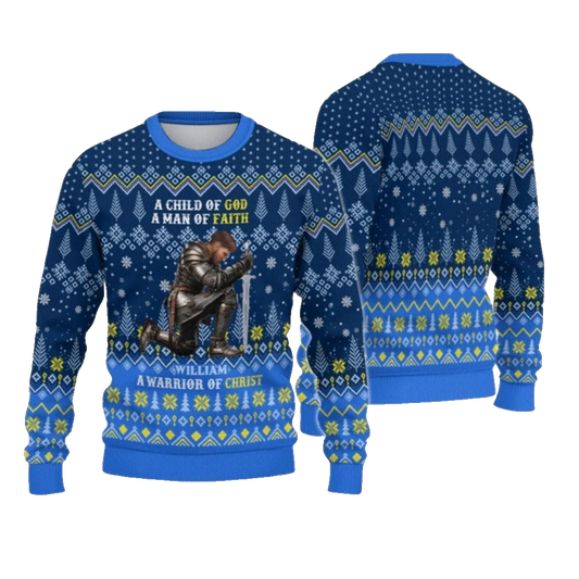 2026 Christmas Man Warrior Of God A Child Of God A Man Of Faith Christmas Ugly Sweatshirt - Moonbestprint