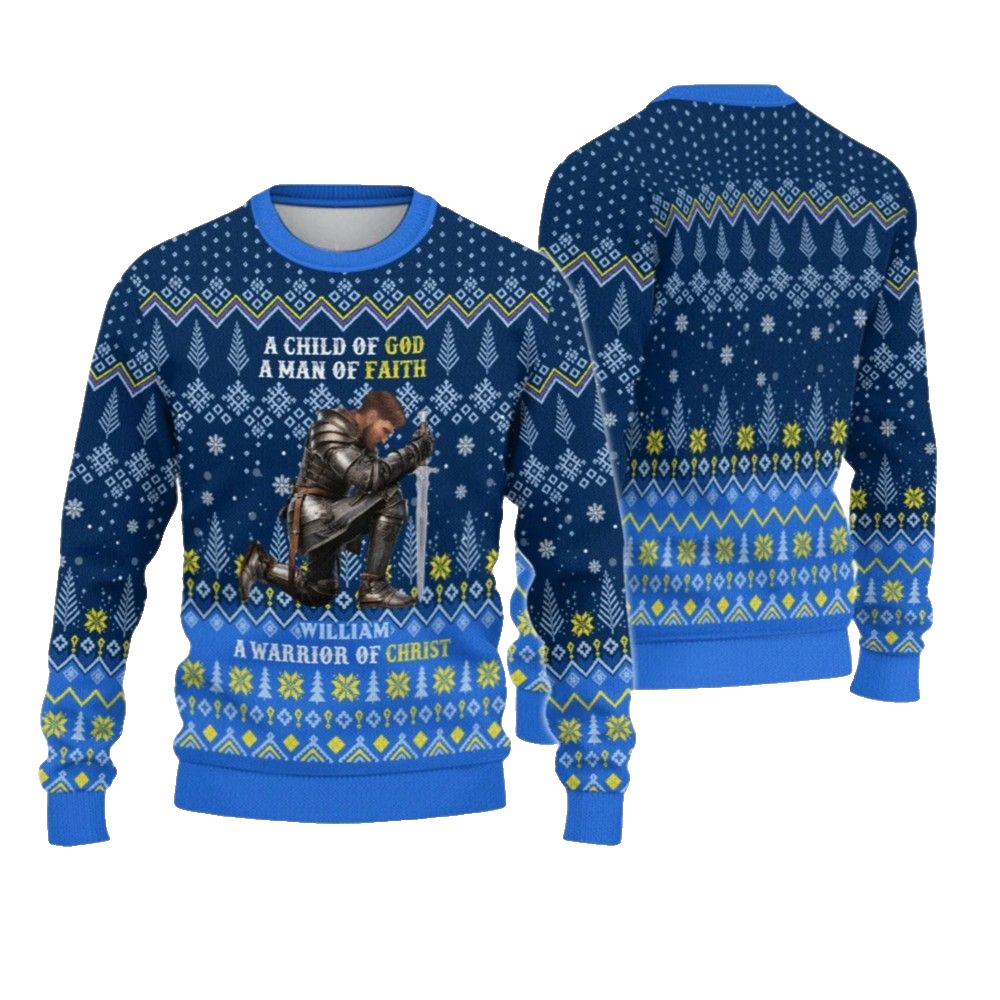 2026 Christmas Man Warrior Of God A Child Of God A Man Of Faith Christmas Ugly Sweatshirt - Moonbestprint