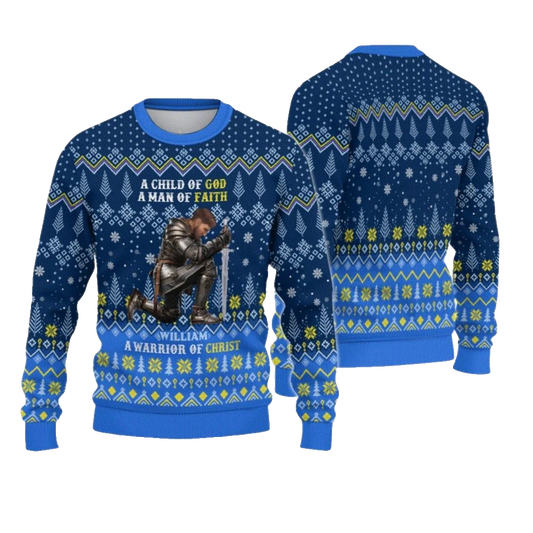 2026 Christmas Man Warrior Of God A Child Of God A Man Of Faith Christmas Ugly Sweatshirt - Moonbestprint