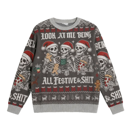 2026 Christmas Look at Me Being Festive Skeleton Ugly Sweater - Moonbestprint