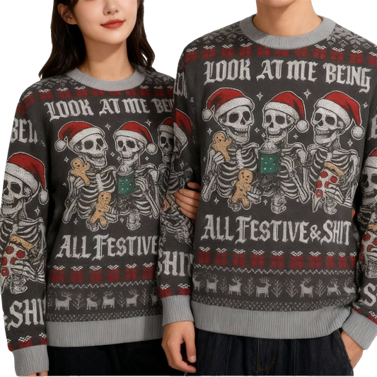 2026 Christmas Look at Me Being Festive Skeleton Ugly Sweater - Moonbestprint