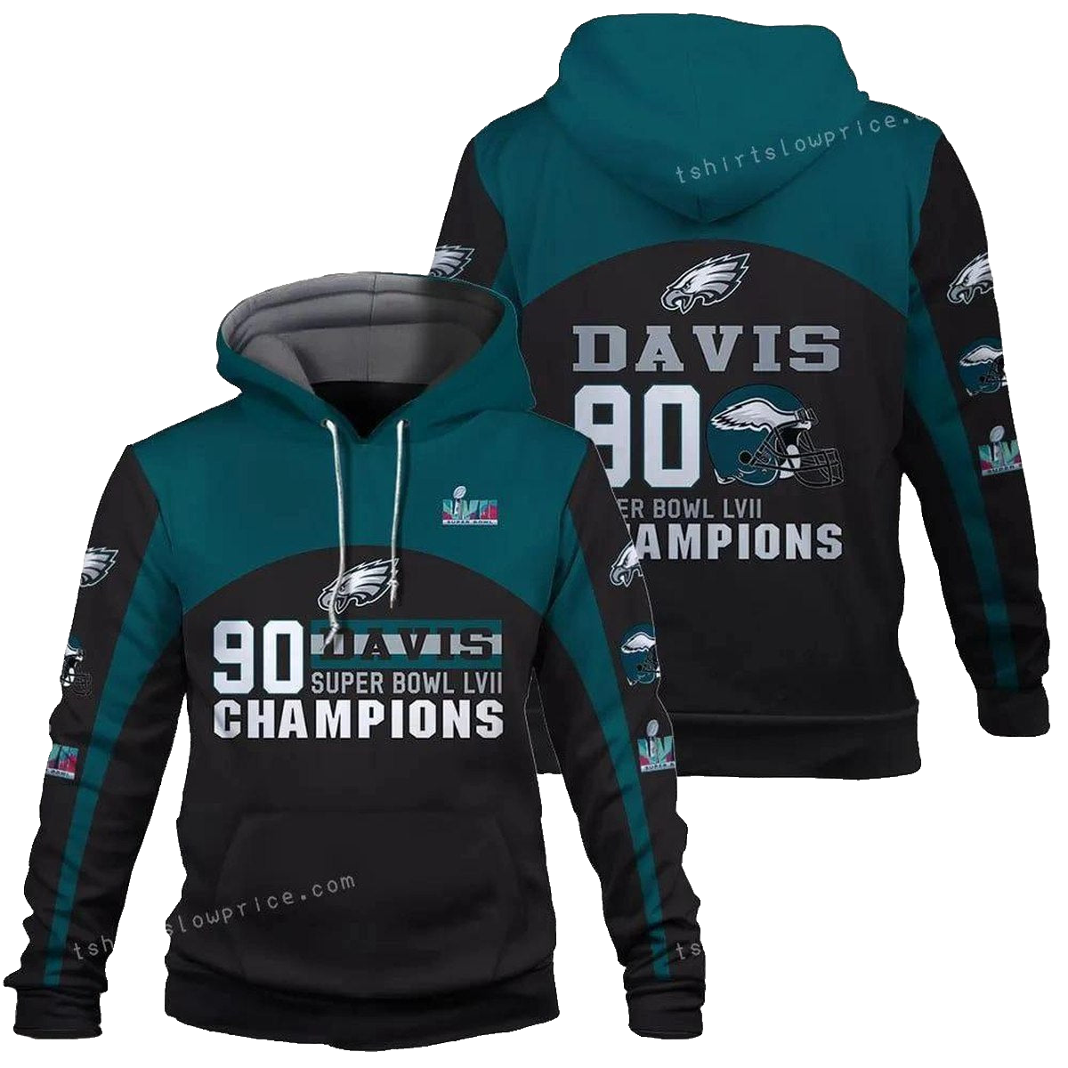 Jordan Davis 90 Sb Champions Philadelphia Eagles Sb Champion 2023 All Over Print Hoodie - Moonbestprint