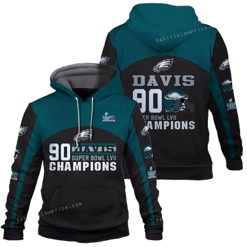 Jordan Davis 90 Sb Champions Philadelphia Eagles Sb Champion 2023 All Over Print Hoodie - Moonbestprint