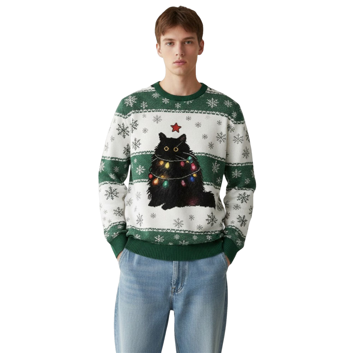 2026 Christmas Lights Cat Japanese Ugly Sweater - Moonbestprint