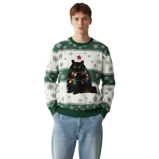 2026 Christmas Lights Cat Japanese Ugly Sweater - Moonbestprint