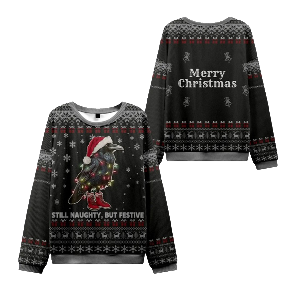 2026 Christmas Lights Santa Raven Ugly Sweater - Moonbestprint
