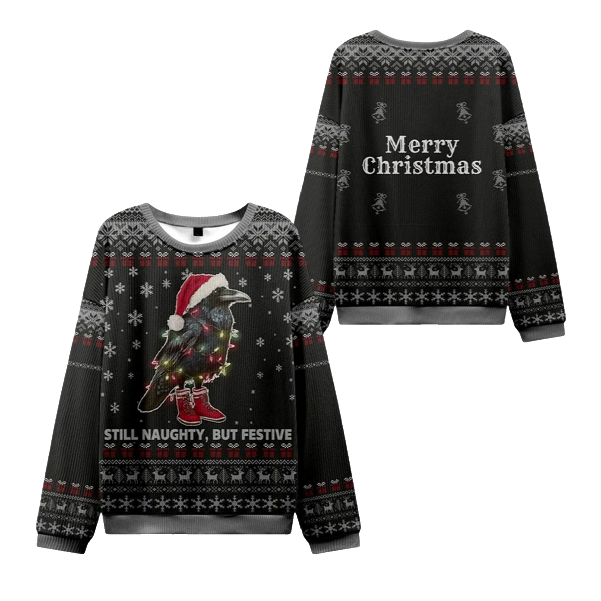 2026 Christmas Lights Santa Raven Ugly Sweater - Moonbestprint