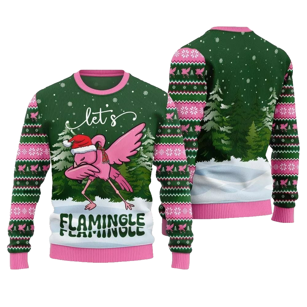 2026 Christmas Lets Flamingle Ugly Christmas Sweater - Moonbestprint