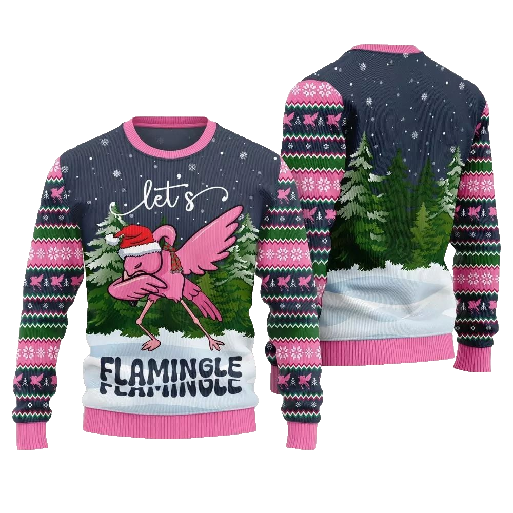 2026 Christmas Lets Flamingle Ugly Christmas Sweater - Moonbestprint
