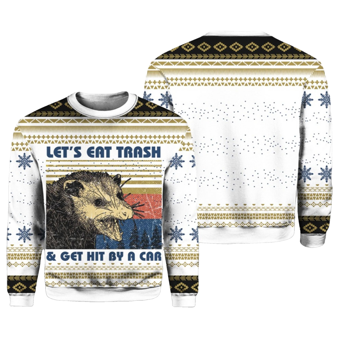 2026 Christmas Let's Eat Trash Get Hit By A Car Opossum Ugly Sweater - Moonbestprint