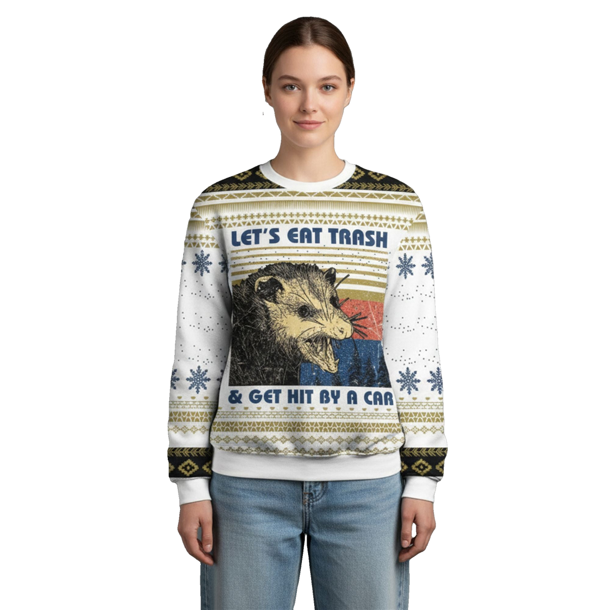 2026 Christmas Let's Eat Trash Get Hit By A Car Opossum Ugly Sweater - Moonbestprint