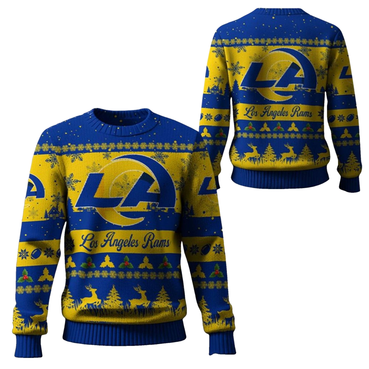 2026 Christmas LA Rams Festive Reindeer Tree Ugly Sweater - Moonbestprint