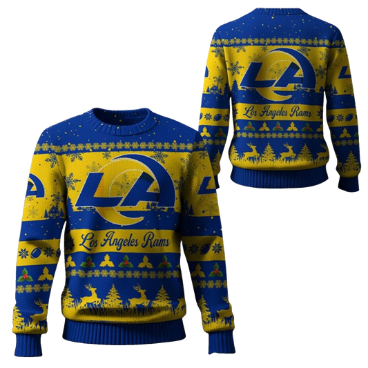 2026 Christmas LA Rams Festive Reindeer Tree Ugly Sweater - Moonbestprint
