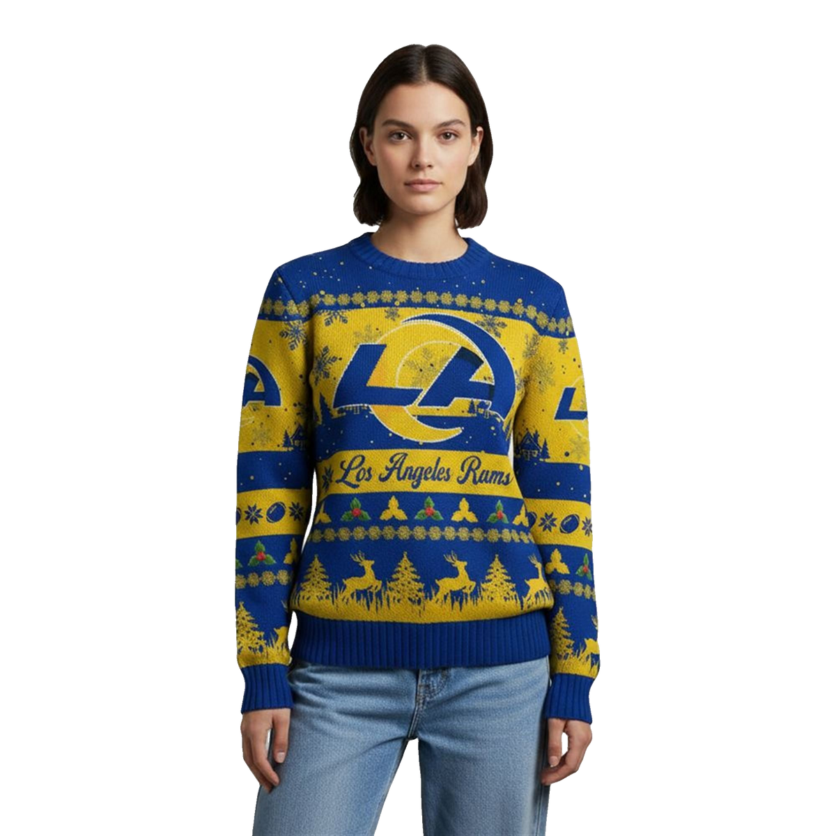 2026 Christmas LA Rams Festive Reindeer Tree Ugly Sweater - Moonbestprint