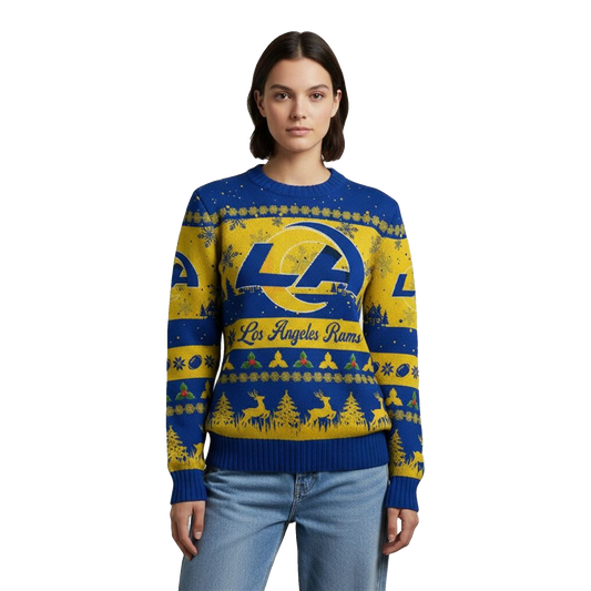 2026 Christmas LA Rams Festive Reindeer Tree Ugly Sweater - Moonbestprint