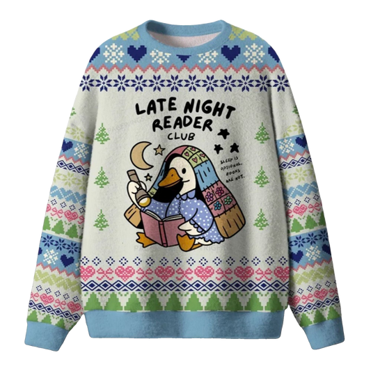 2026 Christmas Late Night Reader Club Goose Ugly Sweater - Moonbestprint