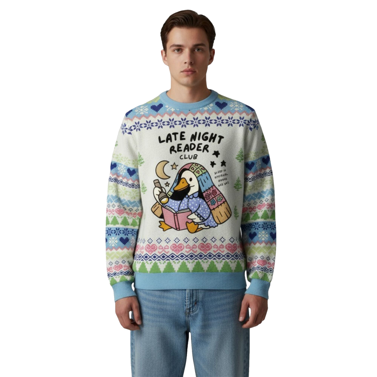 2026 Christmas Late Night Reader Club Goose Ugly Sweater - Moonbestprint