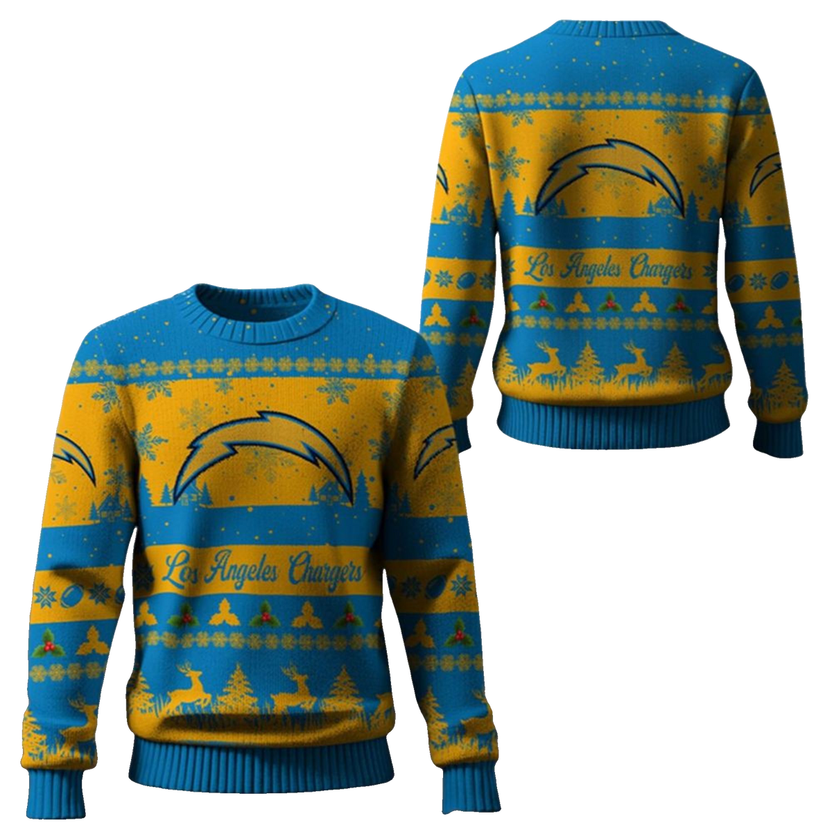 2025 Christmas LA Chargers Festive Reindeer Tree Ugly Sweater – Moonbestprint