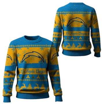 2026 Christmas LA Chargers Festive Reindeer Tree Ugly Sweater - Moonbestprint