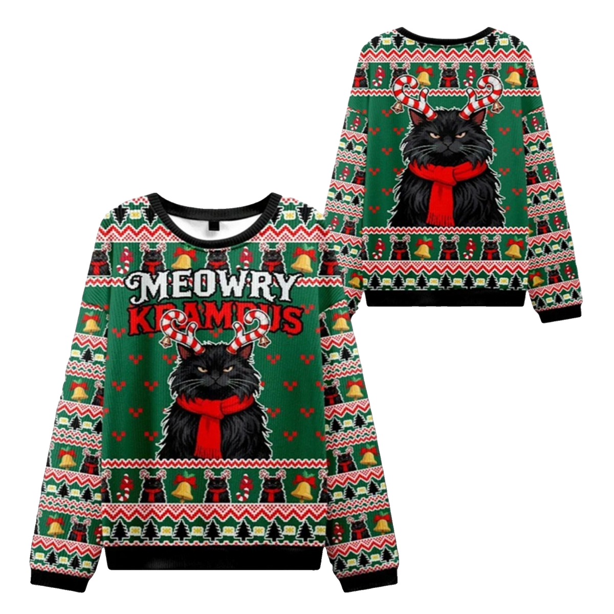 2026 Christmas Krampus Black Cat Ugly Sweater - Moonbestprint
