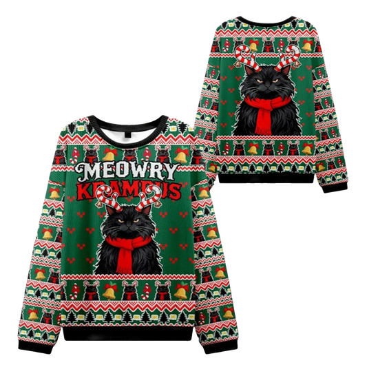 2026 Christmas Krampus Black Cat Ugly Sweater - Moonbestprint