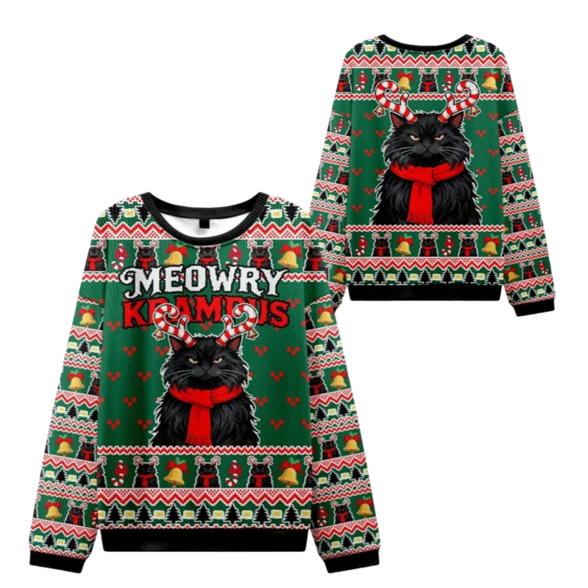 2026 Christmas Krampus Black Cat Ugly Sweater - Moonbestprint