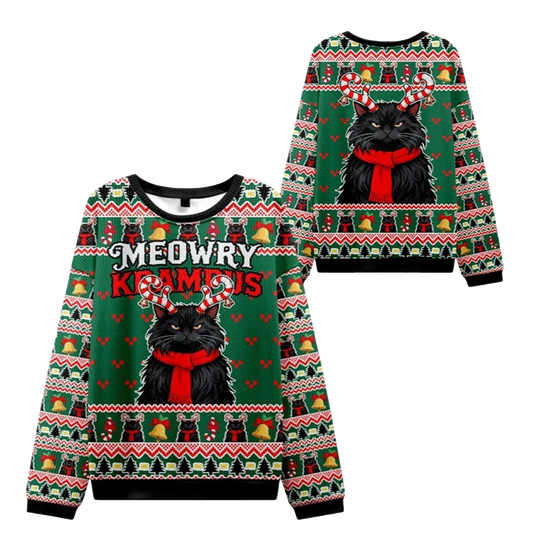 2026 Christmas Krampus Black Cat Ugly Sweater - Moonbestprint