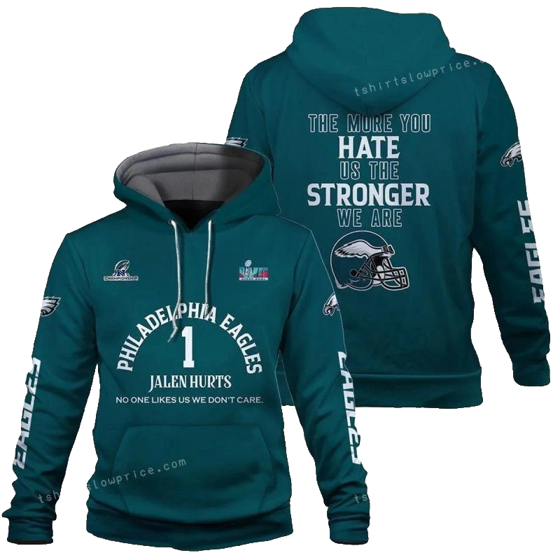 Jalen Hurts 1 The More You Hate Us The Stronger We Are Philadelphia Eagles All Over Print Hoodie - Moonbestprint