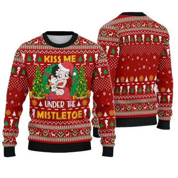 2026 Christmas Kiss Me Under The Mistletoe Christmast Ugly Sweatshirt - Moonbestprint