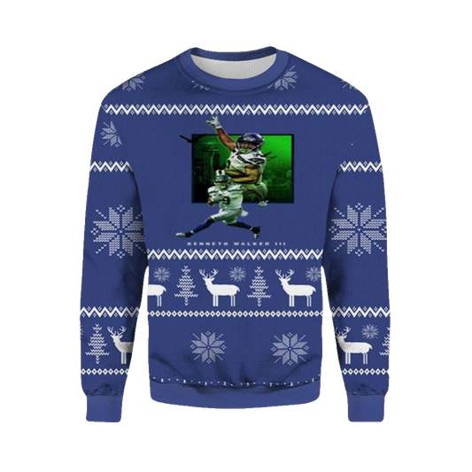2026 Christmas Kenneth Walker Seahawks Ugly Christmas Sweater - Moonbestprint