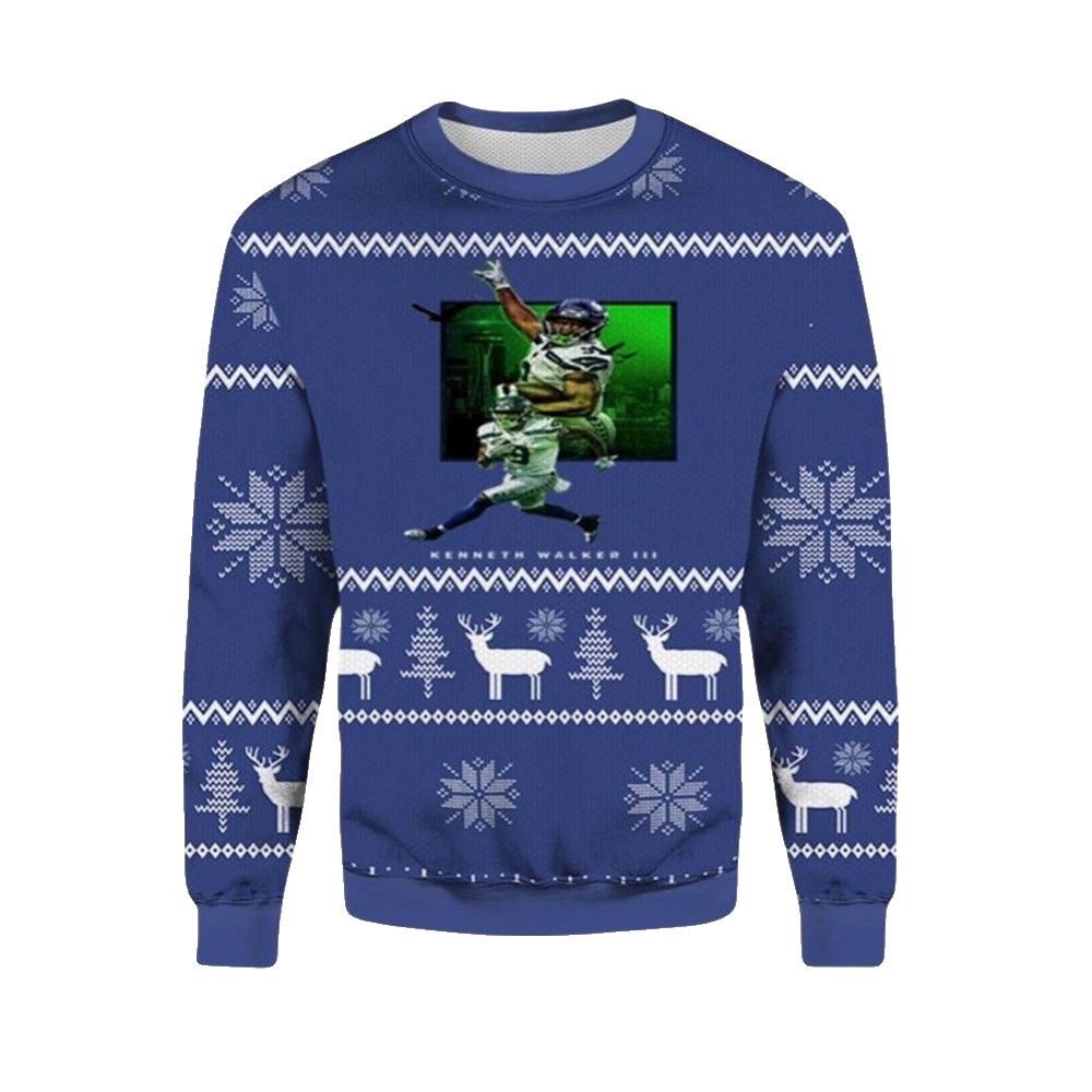 2026 Christmas Kenneth Walker Seahawks Ugly Christmas Sweater - Moonbestprint