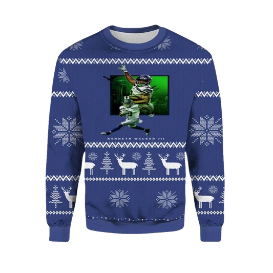 2026 Christmas Kenneth Walker Seahawks Ugly Christmas Sweater - Moonbestprint