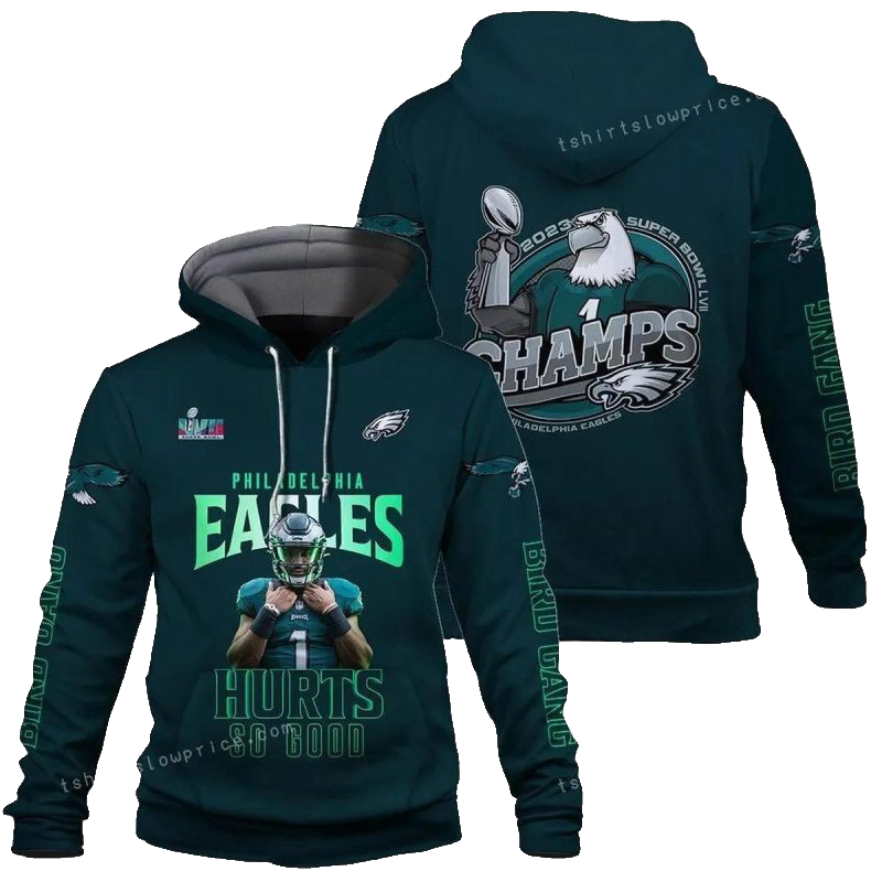 Jalen Hurts 1 Hurts So Good Champs 2023 Philadelphia Eagles Sb Champion 2023 All Over Print Hoodie - Moonbestprint