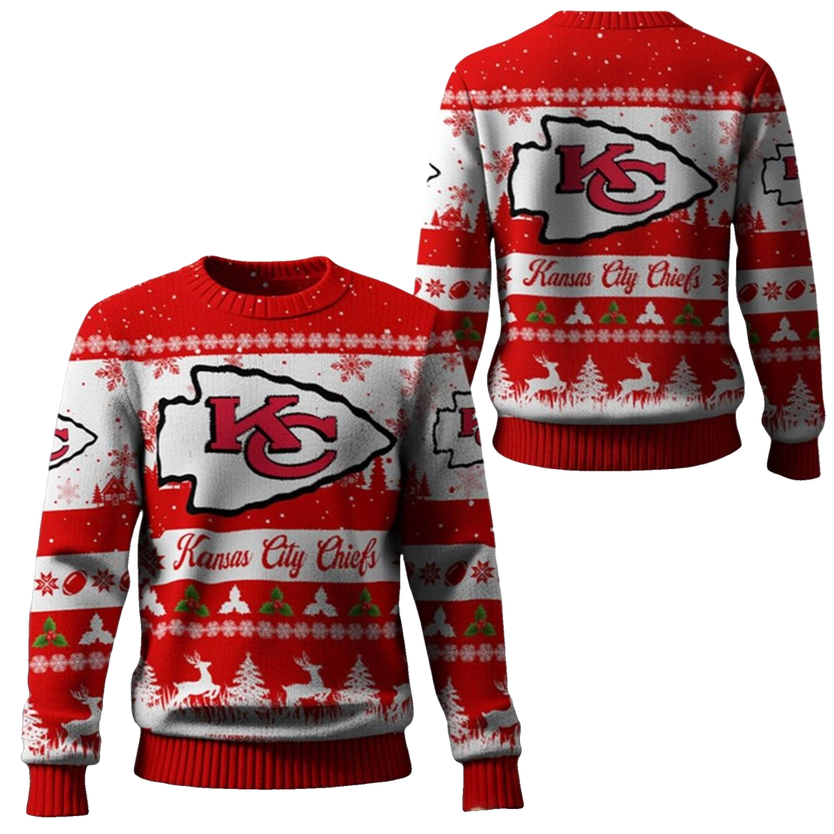 2026 Christmas KC Chiefs Festive Reindeer Tree Ugly Sweater - Moonbestprint