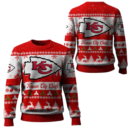 2026 Christmas KC Chiefs Festive Reindeer Tree Ugly Sweater - Moonbestprint