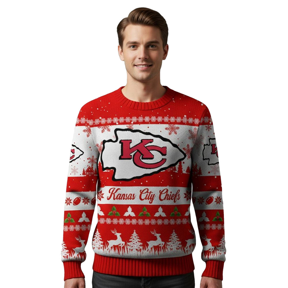 2026 Christmas KC Chiefs Festive Reindeer Tree Ugly Sweater - Moonbestprint
