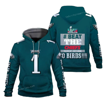 Jalen Hurts 1 Beat The Chiefs Go Birds Philadelphia Eagles Sb Champion 2023 All Over Print Hoodie - Moonbestprint