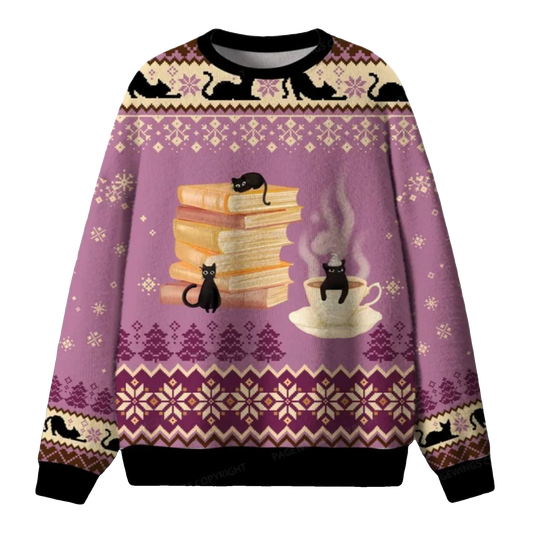2026 Christmas Just a Book Loving Cat Ugly Sweater - Moonbestprint
