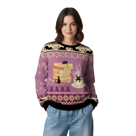 2026 Christmas Just a Book Loving Cat Ugly Sweater - Moonbestprint