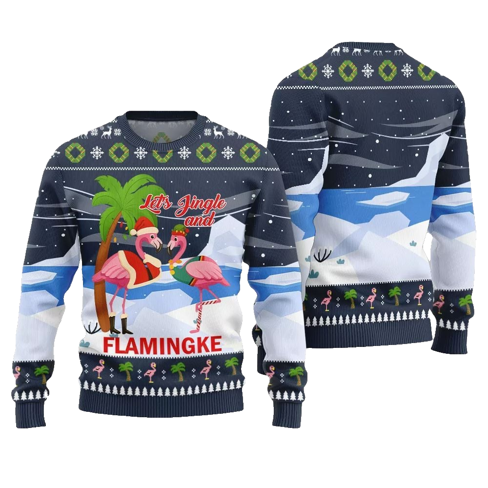 2026 Christmas Jingle And Flamingke Ugly Christmas Sweater - Moonbestprint