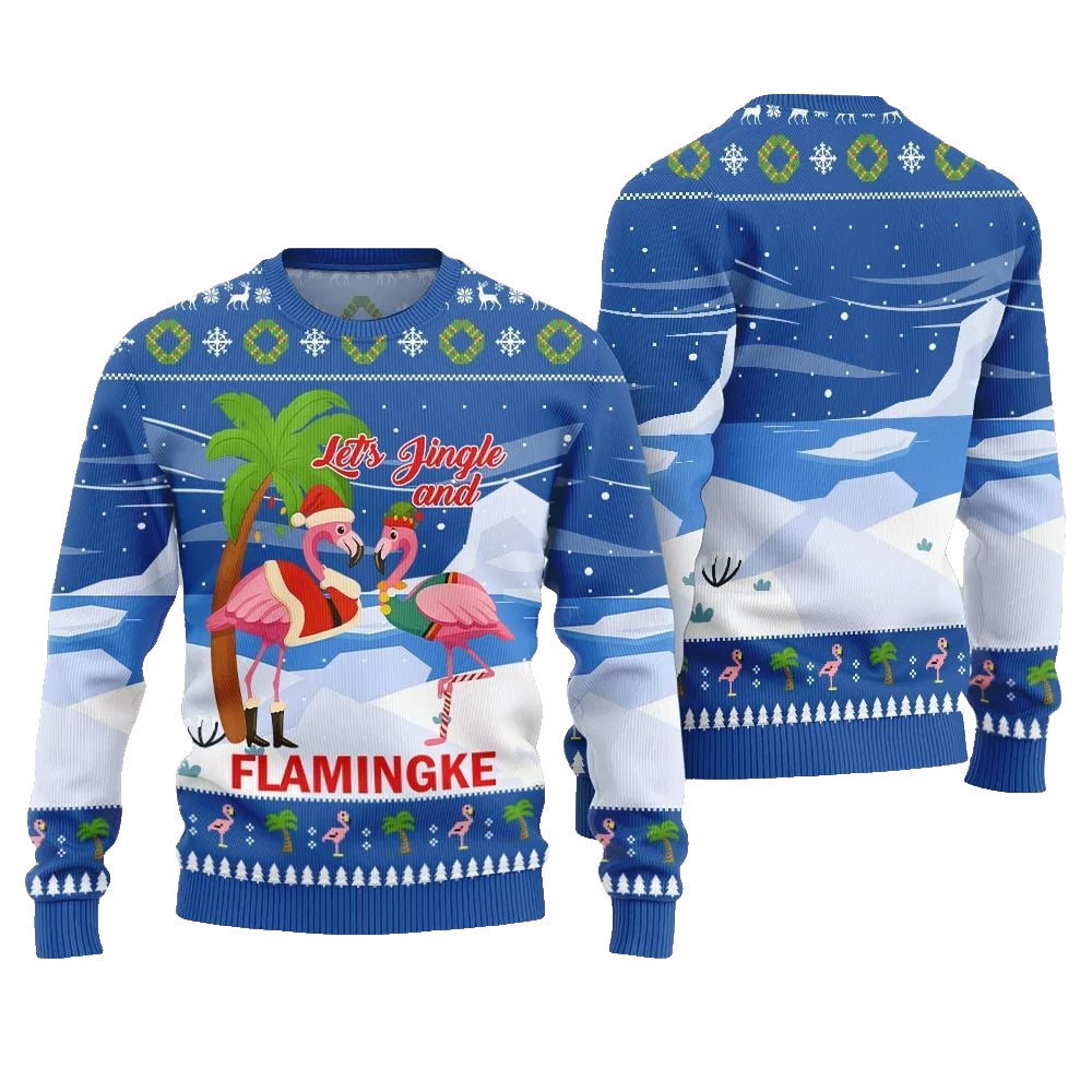 2026 Christmas Jingle And Flamingke Ugly Christmas Sweater - Moonbestprint