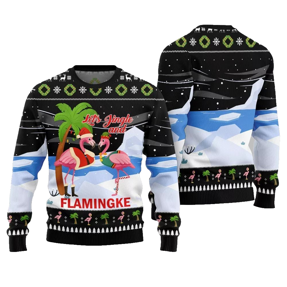 2026 Christmas Jingle And Flamingke Ugly Christmas Sweater - Moonbestprint