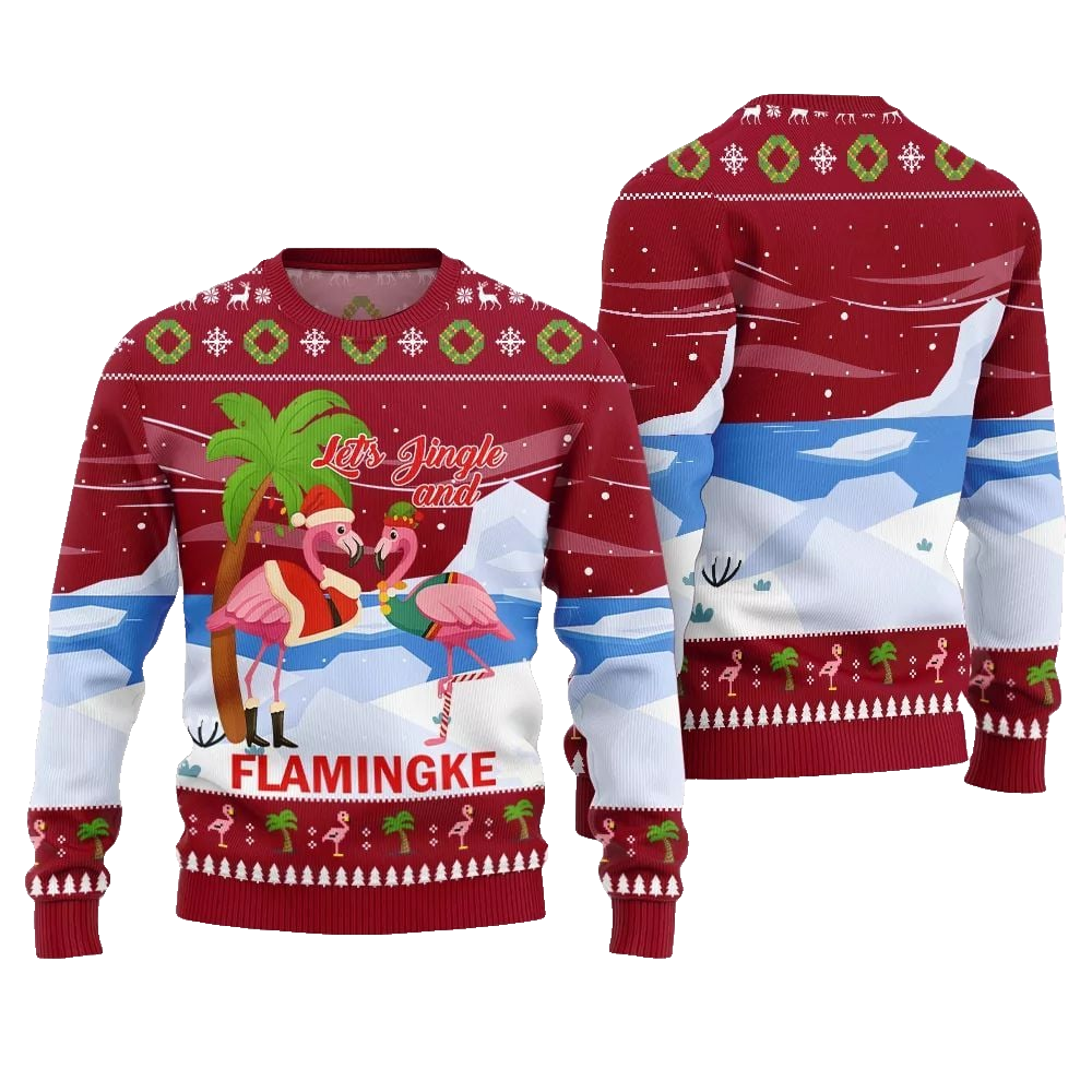 2026 Christmas Jingle And Flamingke Ugly Christmas Sweater - Moonbestprint