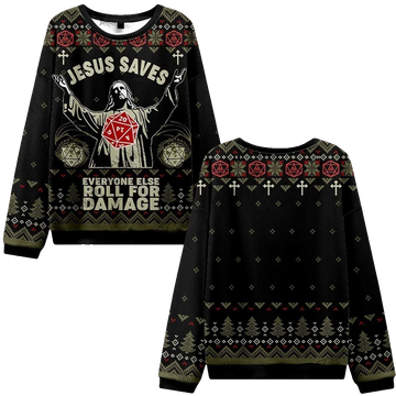 2026 Christmas Jesus Saves Everyone Else Roll for Damage Ugly Christmas Sweater - Moonbestprint
