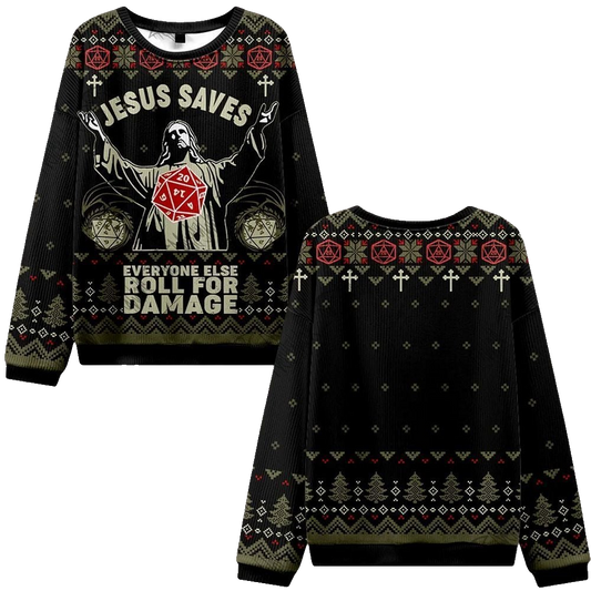 2026 Christmas Jesus Saves Everyone Else Roll for Damage Ugly Christmas Sweater - Moonbestprint