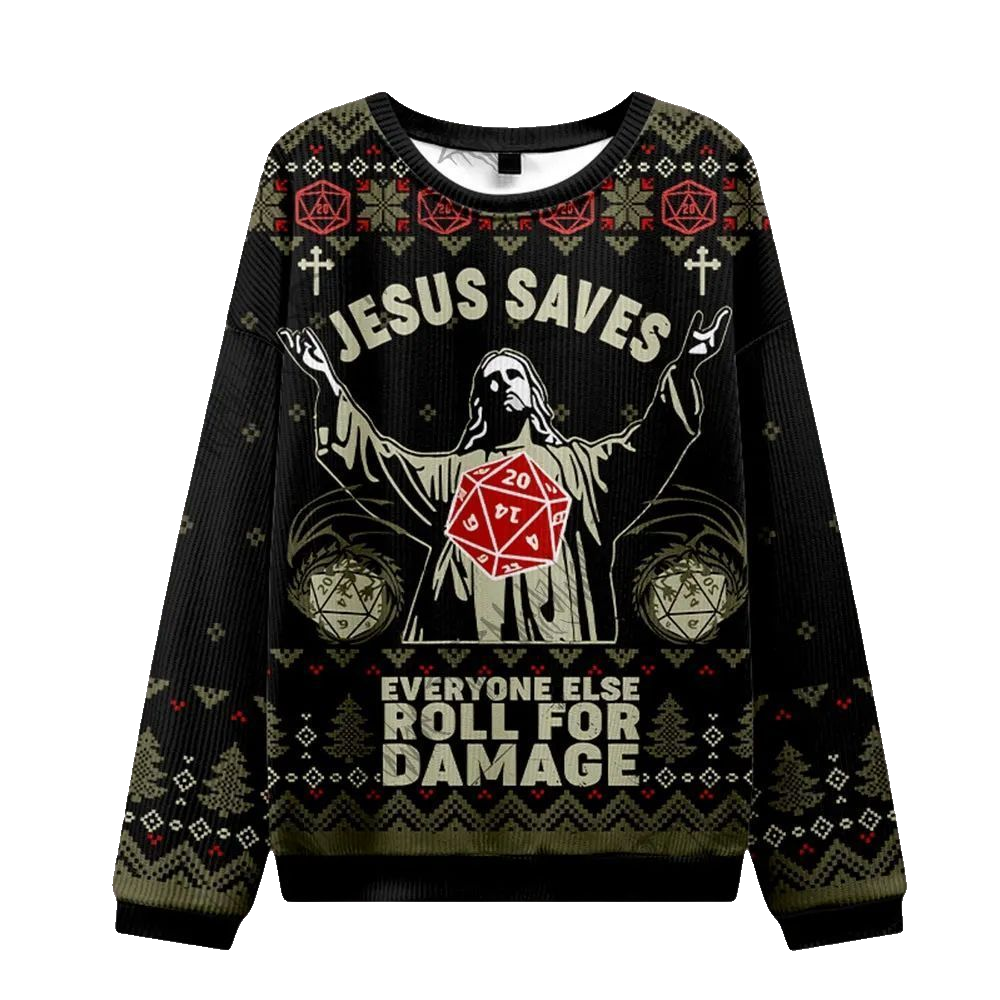 2026 Christmas Jesus Saves Everyone Else Roll for Damage Ugly Christmas Sweater - Moonbestprint